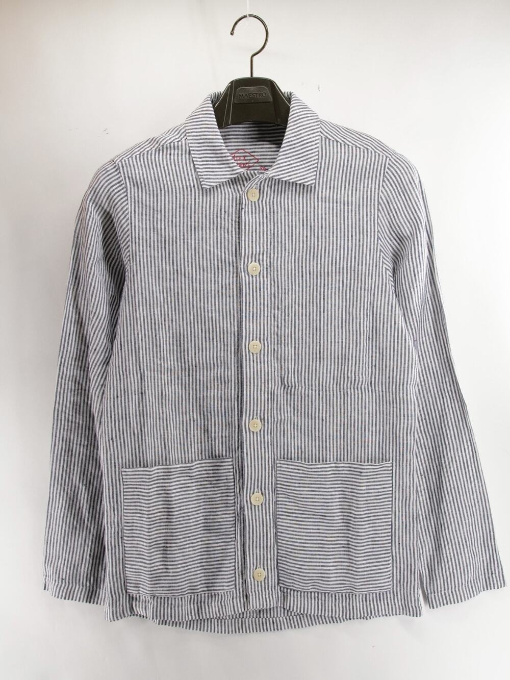 Alex Crane Men's XS Blue White Striped Linen Long Sleeve Chore Work Jacket